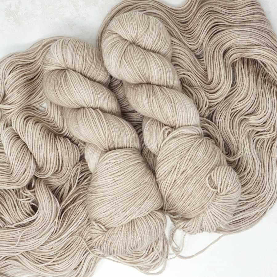 Better than Beige hand dyed yarn colourway shown on Squishy Sock base | Market Town Yarns