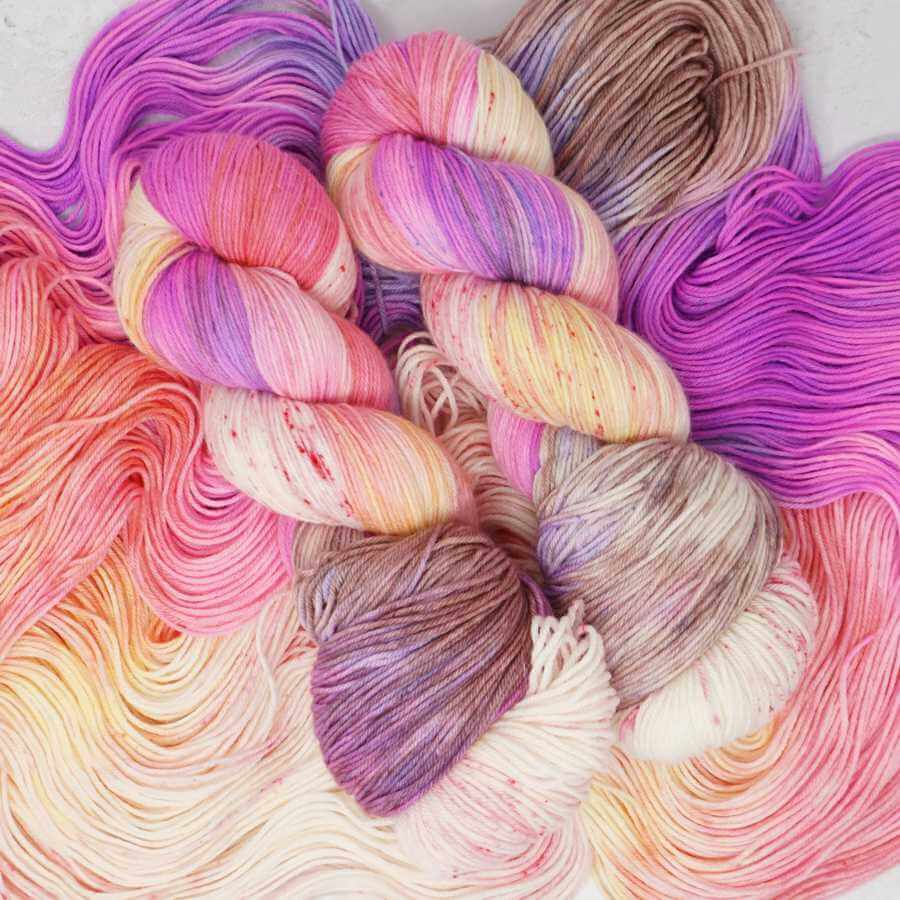 Fairy Fight Club hand dyed yarn shown on Squishy Sock base | Market Town Yarns