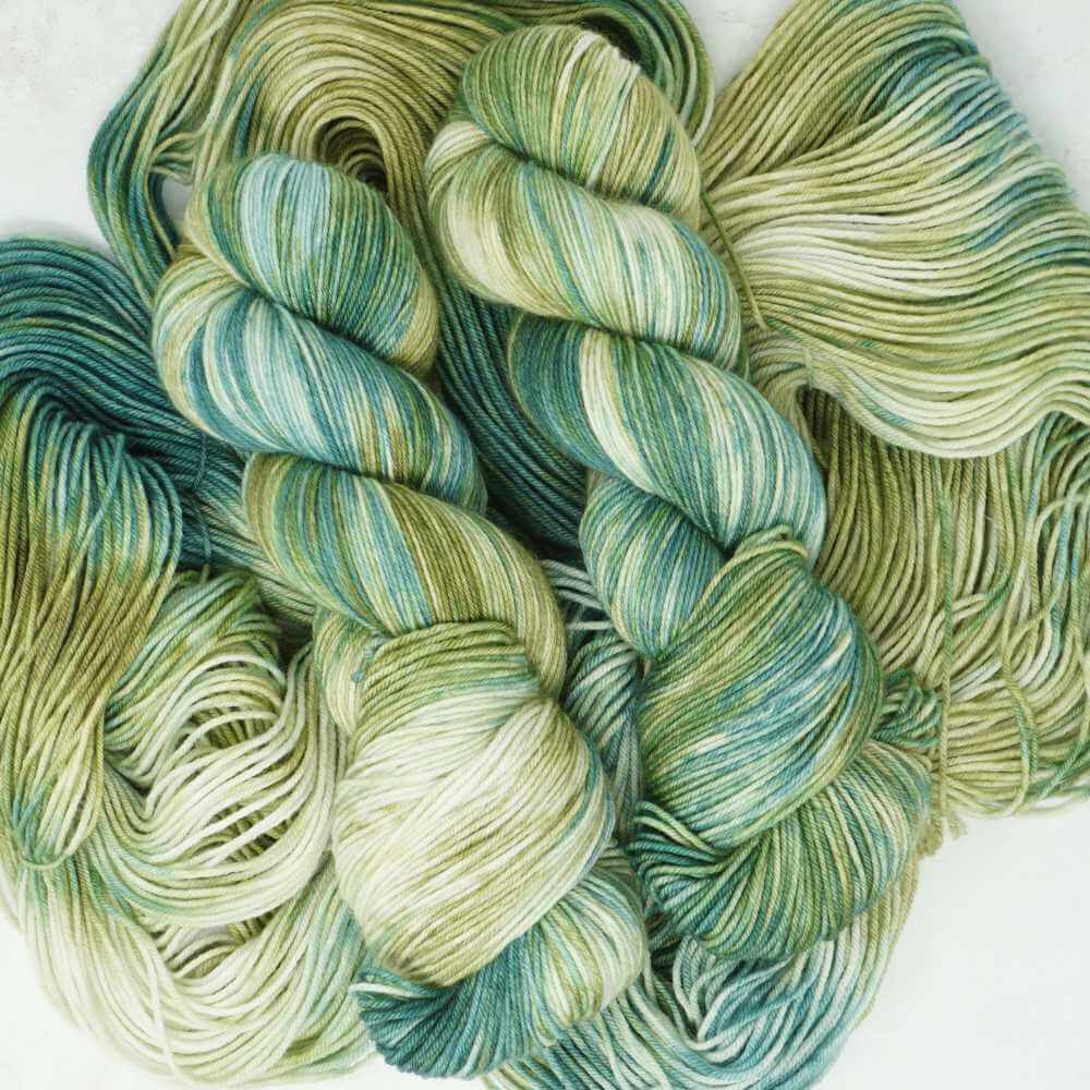 Nettles hand dyed yarn colourway shown on Squishy Sock base | Market Town Yarns