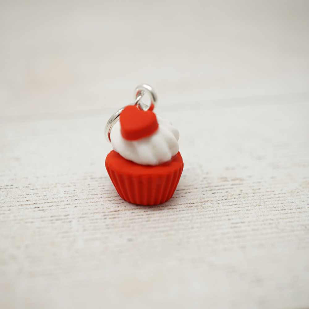 Handmade Polymer Clay Stitch Marker / Progress Keeper - Heart Cupcake | Market Town Yarns