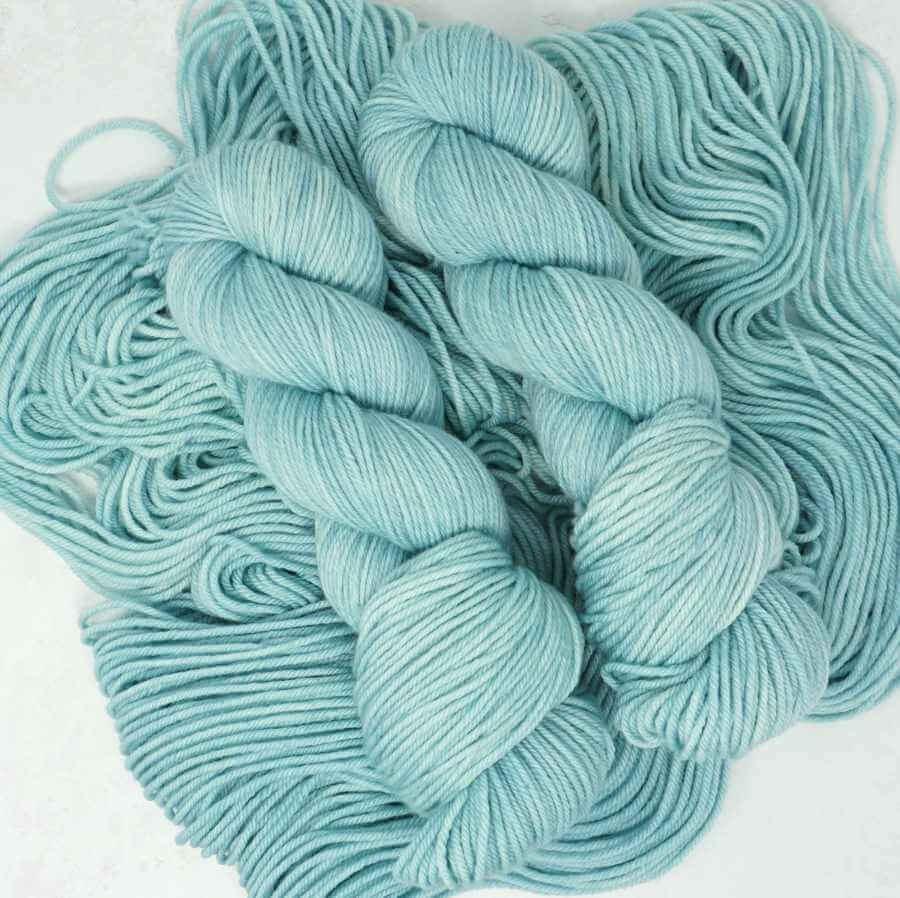 Sea Glass hand-dyed yarn in soft aqua with gentle tonal variation