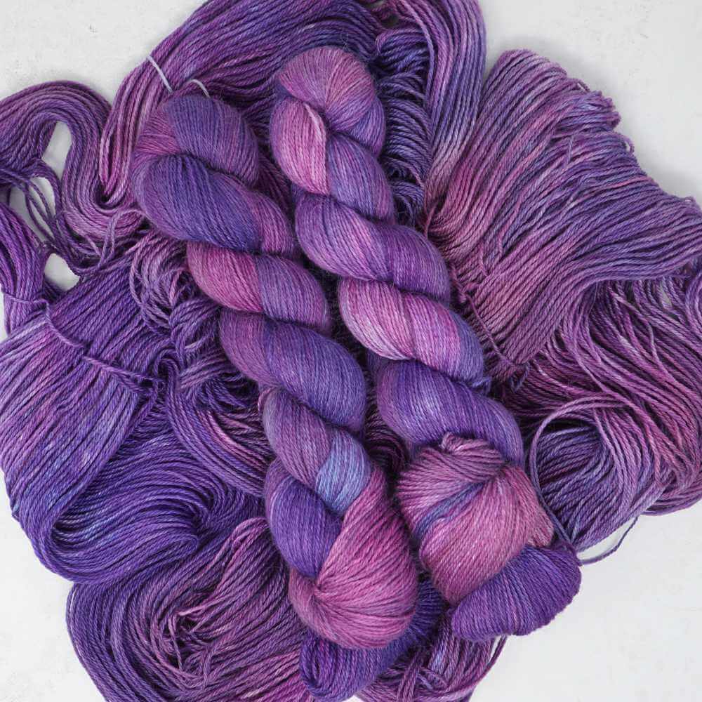 Bewitched hand dyed yarn colourway shown on Exquisite 4-ply Yarn base | Market Town Yarns