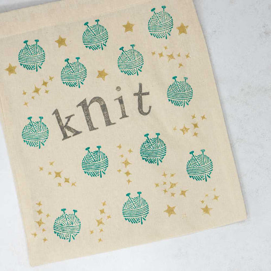 In-House Block Printed Cotton Drawstring Bag - Random Design | Market Town Yarns