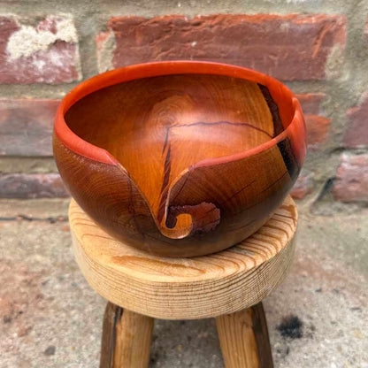Cherry Wood & Orange / Pink Resin Handmade Yarn Bowl | Market Town Yarns