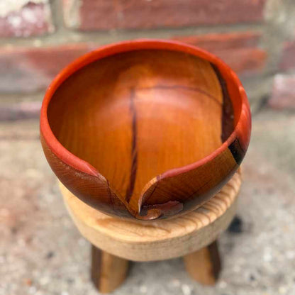 Cherry Wood & Orange / Pink Resin Handmade Yarn Bowl | Market Town Yarns