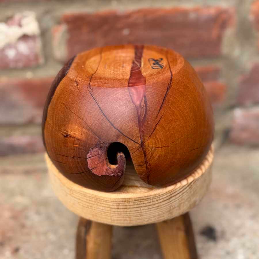 Cherry Wood & Orange / Pink Resin Handmade Yarn Bowl | Market Town Yarns
