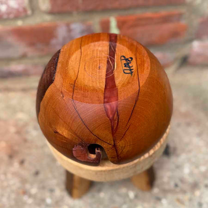 Cherry Wood & Orange / Pink Resin Handmade Yarn Bowl | Market Town Yarns