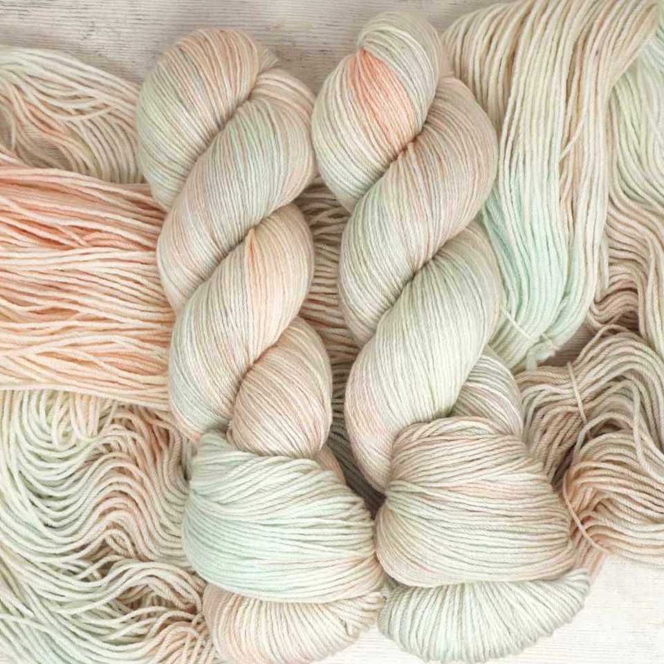 Cloud Kiss hand dyed yarn colourway shown on Squishy Sock base | Market Town Yarns