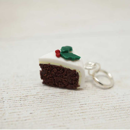 Handmade Polymer Clay Stitch Marker / Progress Keeper - Christmas Cake shown with fixed ring fitting | Market Town Yarns