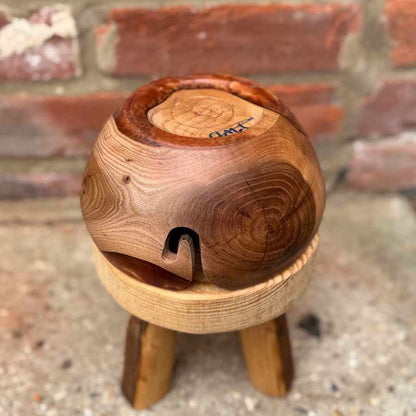 Golden Elm Wood & Orange Resin Handmade Yarn Bowl | Market Town Yarns
