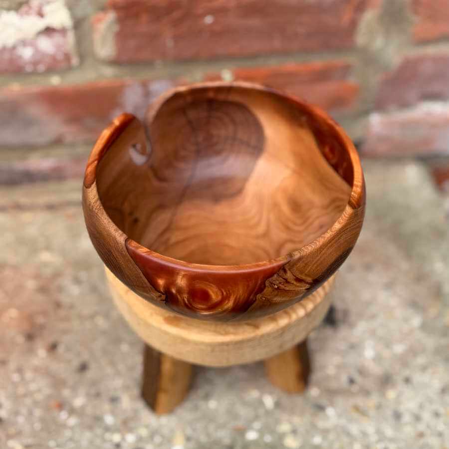 Golden Elm Wood & Orange Resin Handmade Yarn Bowl | Market Town Yarns