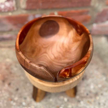 Golden Elm Wood & Orange Resin Handmade Yarn Bowl | Market Town Yarns