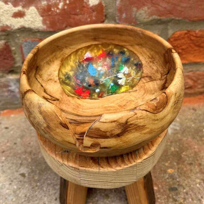 Wood & Resin Handmade Yarn Bowl with 3D printer filament | Market Town Yarns
