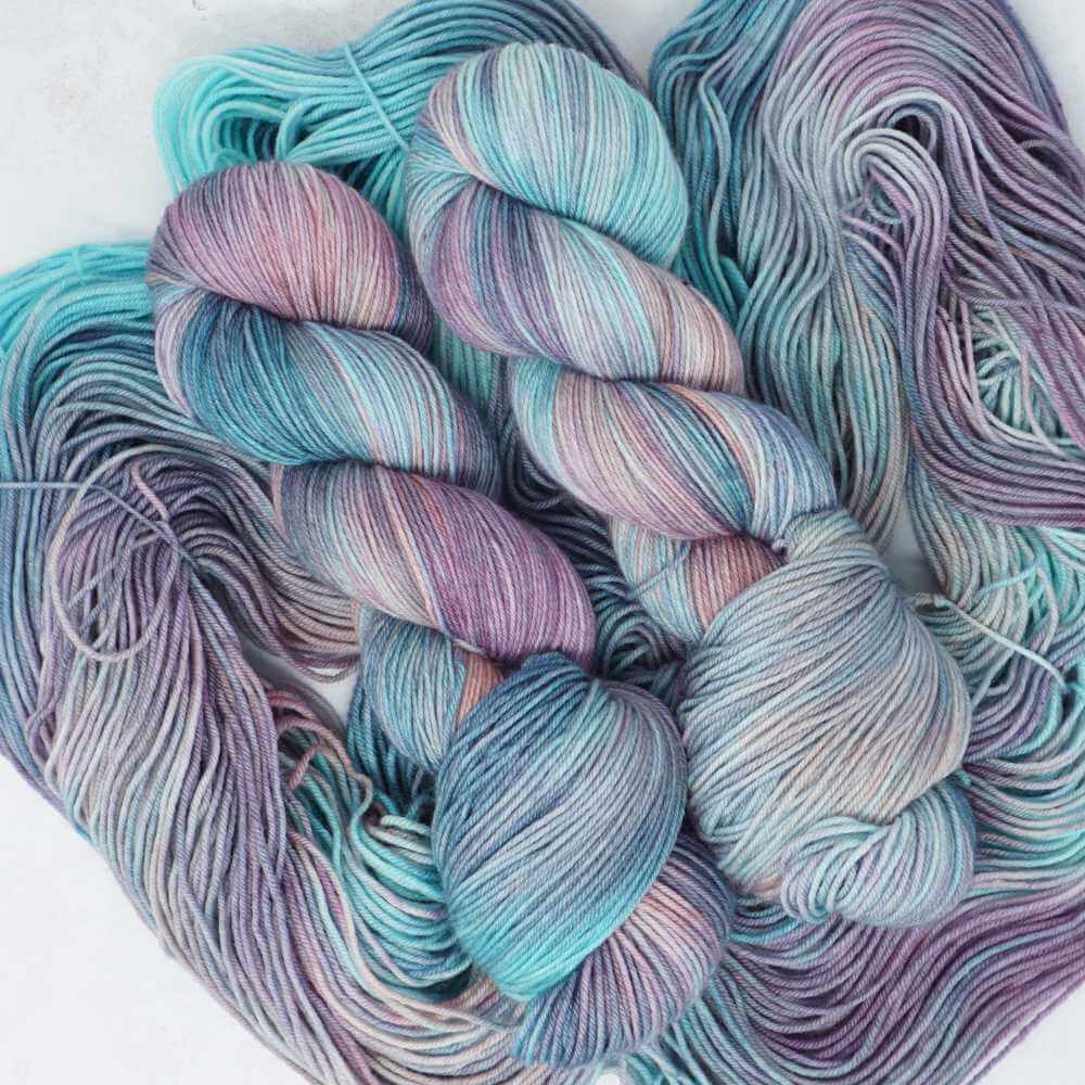 Ice Blast hand dyed yarn colourway shown on Squishy Sock 4-ply Sock Yarn base | Market Town Yarns