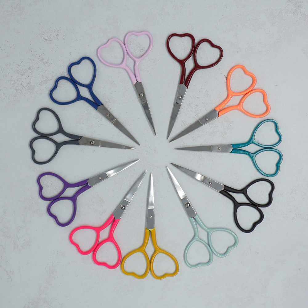 Market Town Yarns - Heart Embroidery Scissors shown in multiple colourways | Market Town Yarns