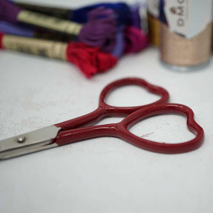 Market Town Yarns - Heart Embroidery Scissors shown in burgundy | Market Town Yarns