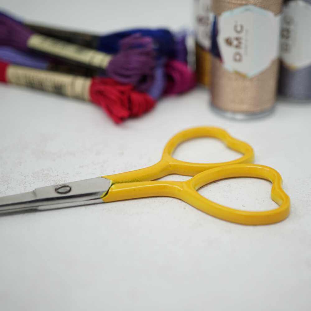 Market Town Yarns - Heart Embroidery Scissors shown in mustard | Market Town Yarns