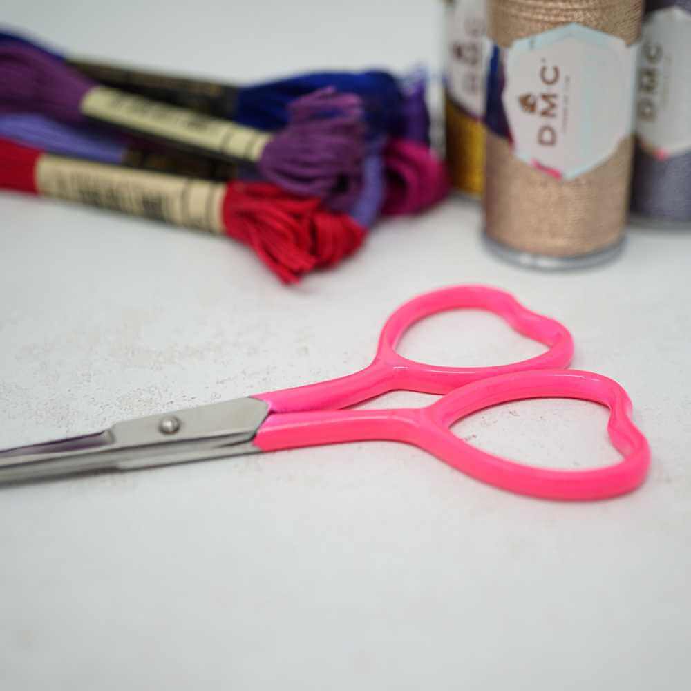 Market Town Yarns - Heart Embroidery Scissors shown in neon pink | Market Town Yarns