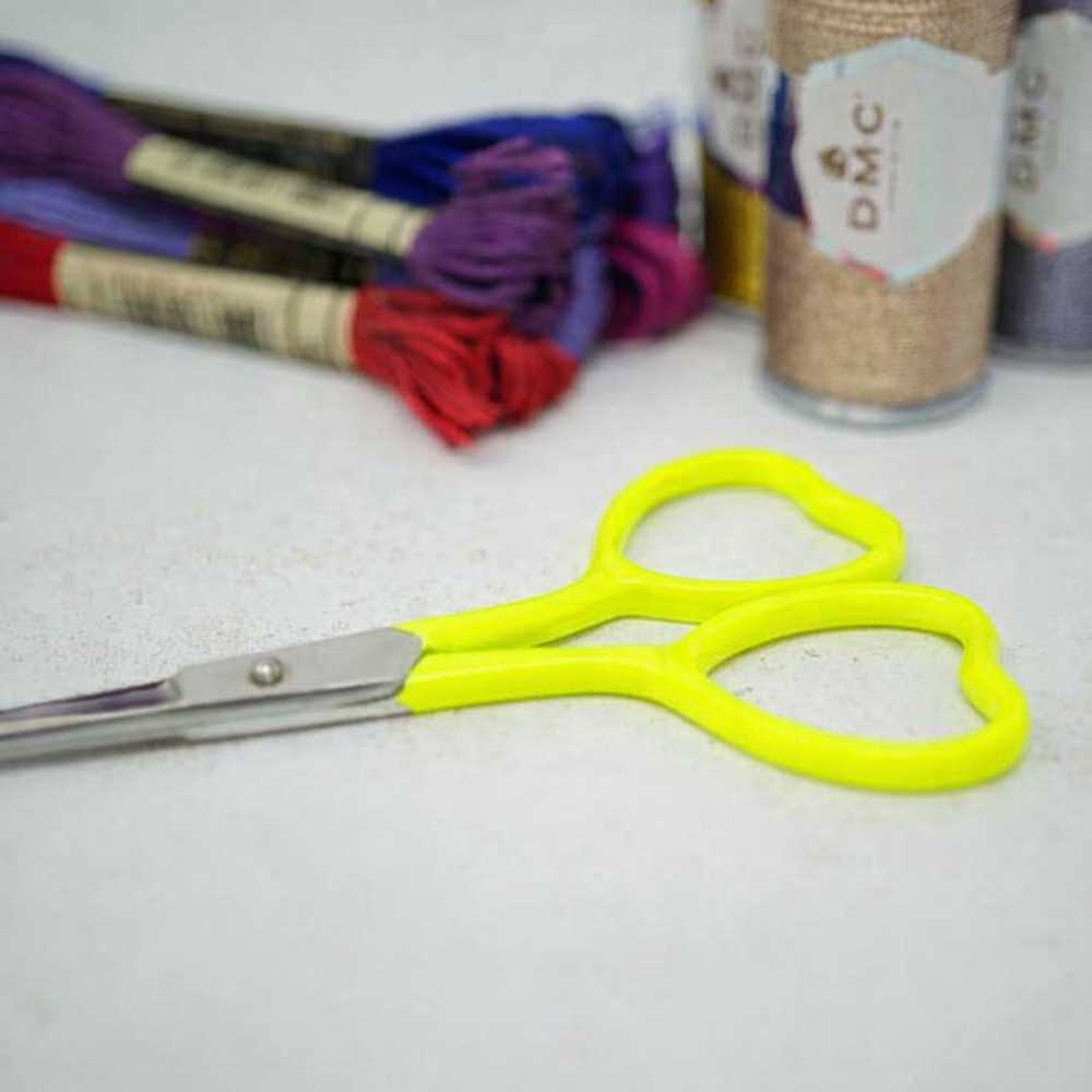 Market Town Yarns - Heart Embroidery Scissors shown in neon yellow | Market Town Yarns