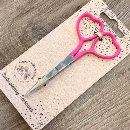 Market Town Yarns - Heart Embroidery Scissors shown in neon pink | Market Town Yarns