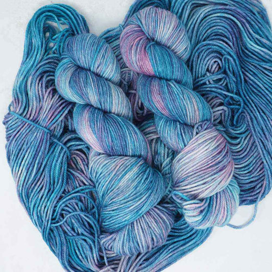 Mermaid Tales hand dyed yarn colourway shown on Squishy DK b base | Market Town Yarns