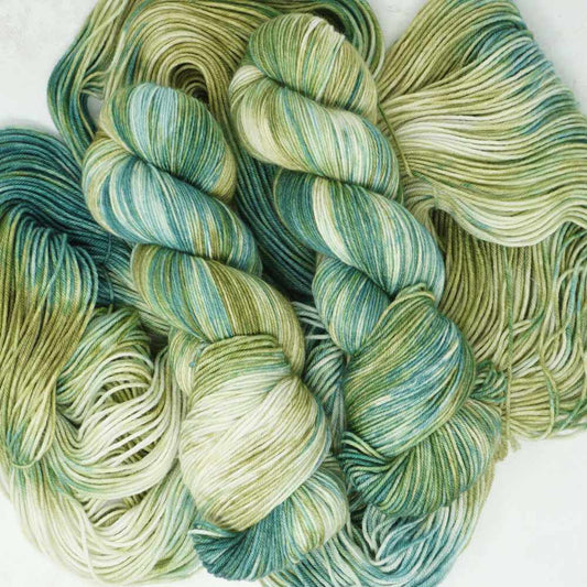 Nettles hand dyed yarn colourway shown on Squishy Sock base | Market Town Yarns