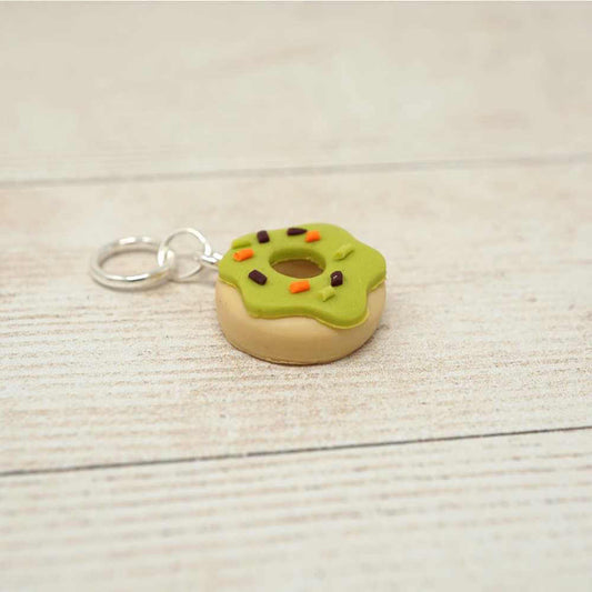 Handmade Polymer Clay Stitch Marker / Progress Keeper - Green Ghoulish Doughnut | Market Town Yarns
