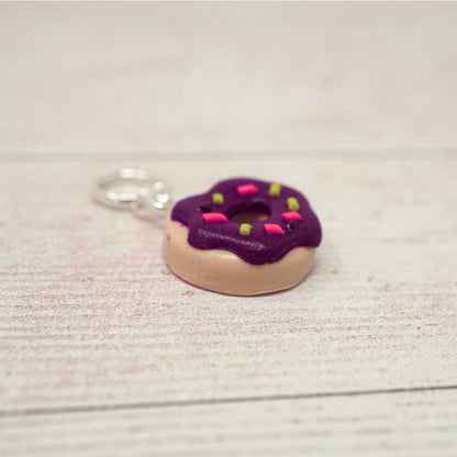Handmade Polymer Clay Stitch Marker / Progress Keeper - Purple Ghoulish Doughnut | Market Town Yarns