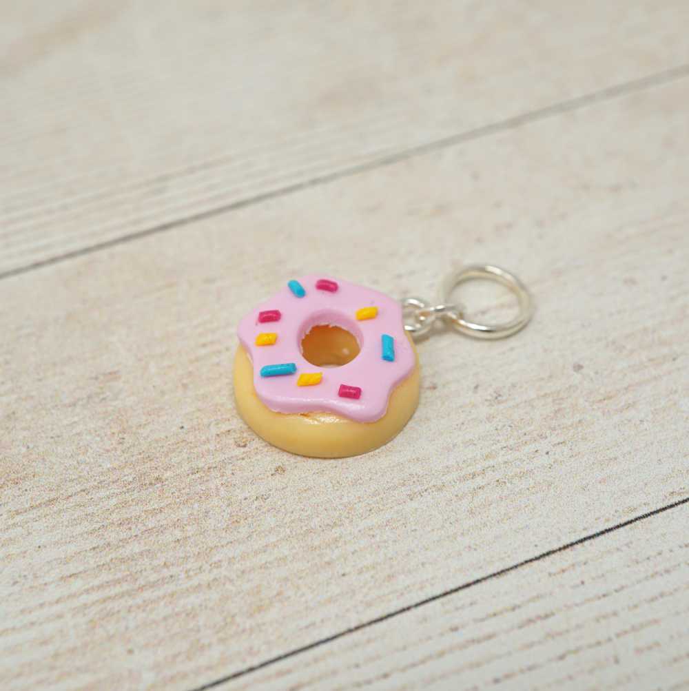 Handmade Polymer Clay Stitch Marker / Progress Keeper - Pink Doughnut | Market Town Yarns