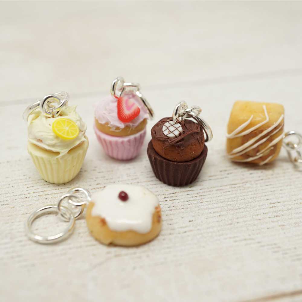 Set of miniature dessert keychains on a light background | Market Town Yarns