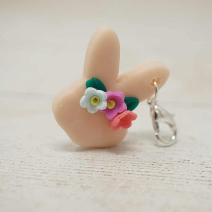 Handmade Polymer Clay Stitch Marker / Progress Keeper - Flower Rabbit (Various Colours) | Market Town Yarns