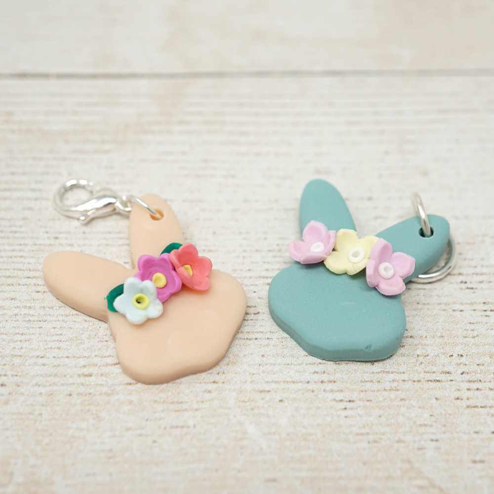 Handmade Polymer Clay Stitch Marker / Progress Keeper - Flower Rabbit (Various Colours) | Market Town Yarns