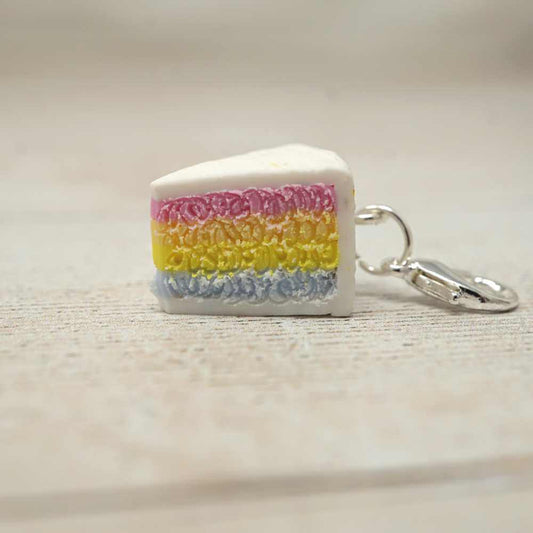 Handmade Polymer Clay Stitch Marker / Progress Keeper - Pastel Rainbow Cake | Market Town Yarns