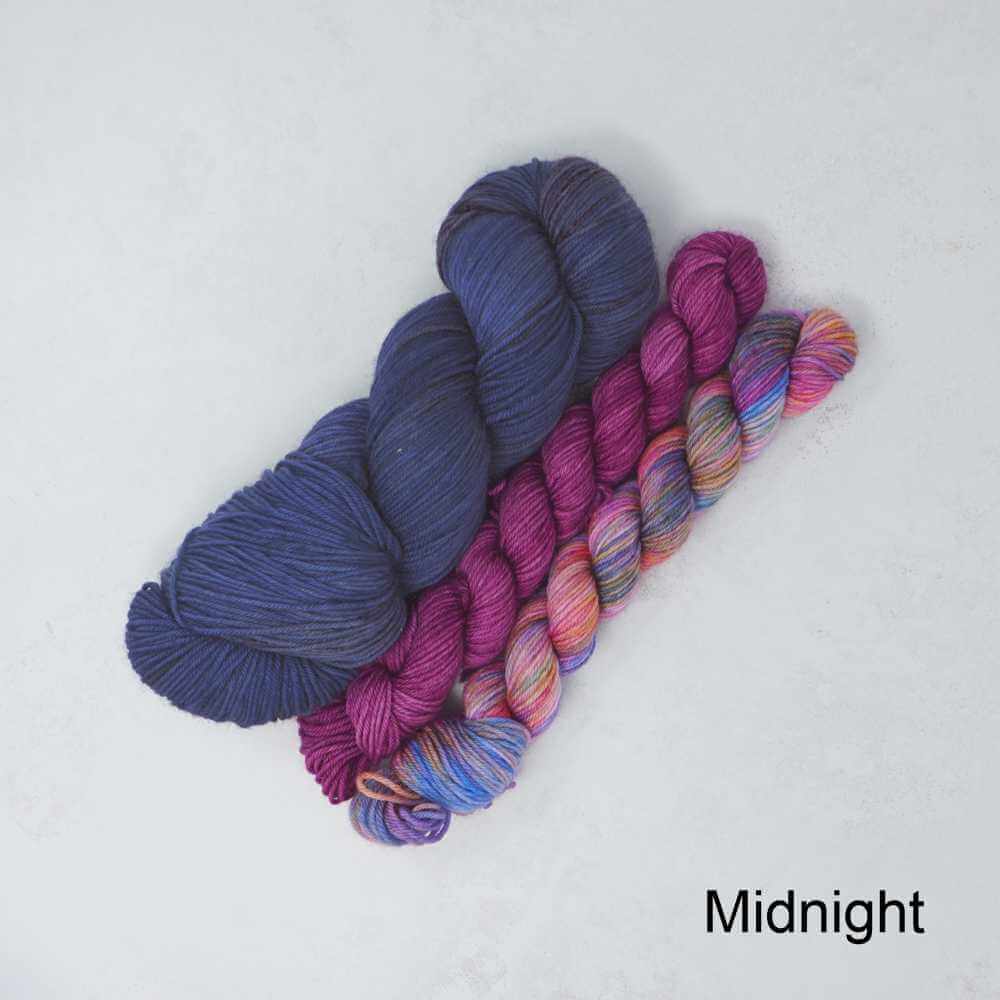 Sky Trail Knitted Shawl Kit with Market Town Yarns shown in colourway Midnight | Market Town Yarns