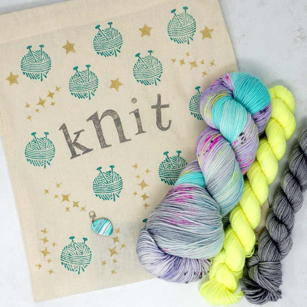 Sky Trail Shawl Knitting Pattern by Gavin Alexander - Printed Booklet & Digital Download available - complete kit shown in colourway Monstropolis | Market Town Yarns