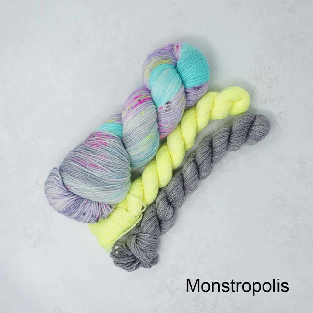 Sky Trail Knitted Shawl Kit with Market Town Yarns shown in colourway Monstropolis | Market Town Yarns