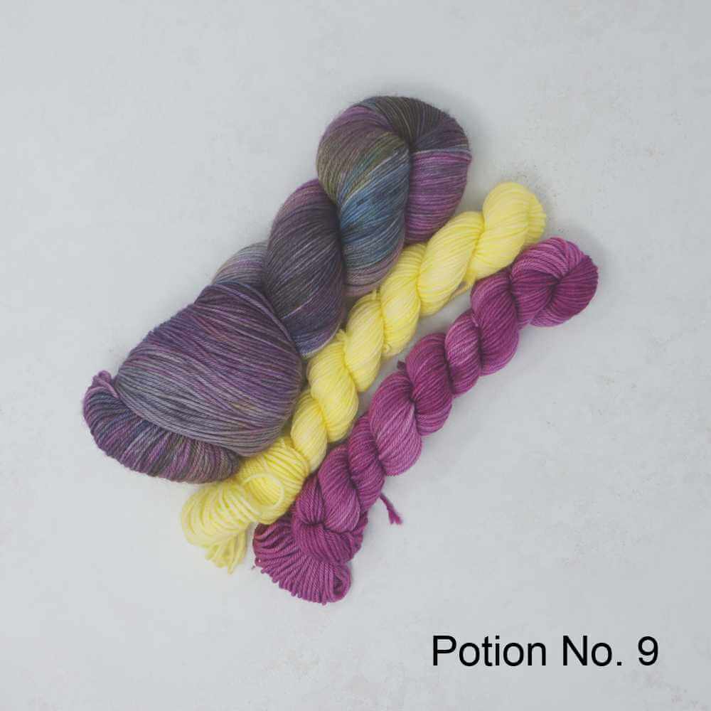 Sky Trail Knitted Shawl Kit with Market Town Yarns shown in colourway Potion No. 9 | Market Town Yarns