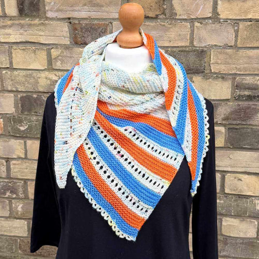 Sky Trail Shawl Knitting Pattern by Gavin Alexander - Printed Booklet & Digital Download available - shown in colourway Summer Breeze | Market Town Yarns