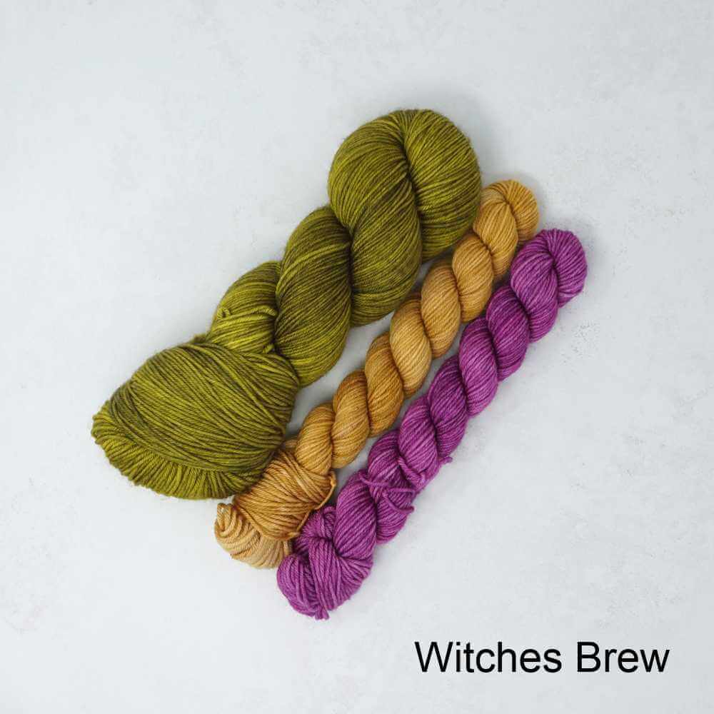 Sky Trail Knitted Shawl Kit with Market Town Yarns shown in colourway Witches Brew | Market Town Yarns