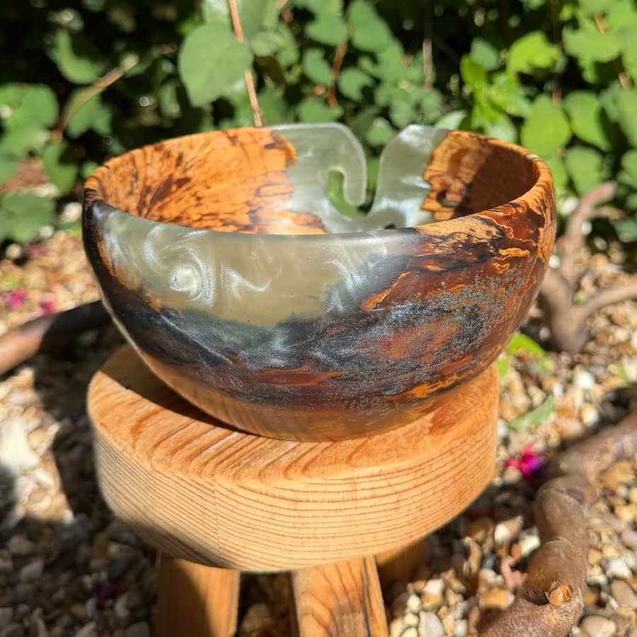 Spalted Silver-Birch Wood & Resin Handmade Yarn Bowl | Market Town Yarns