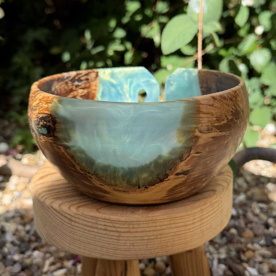 Spalted Silver Birch Wood & Resin Handmade Yarn Bowl | Market Town Yarns