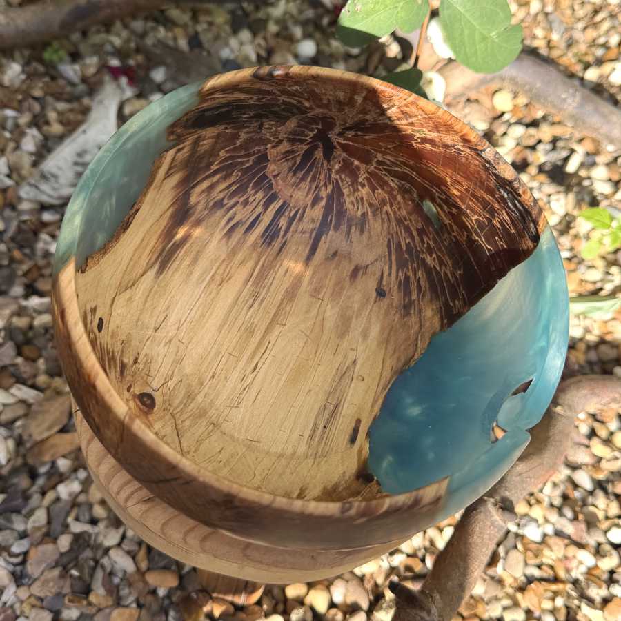 Spalted Silver Birch Wood & Resin Handmade Yarn Bowl | Market Town Yarns