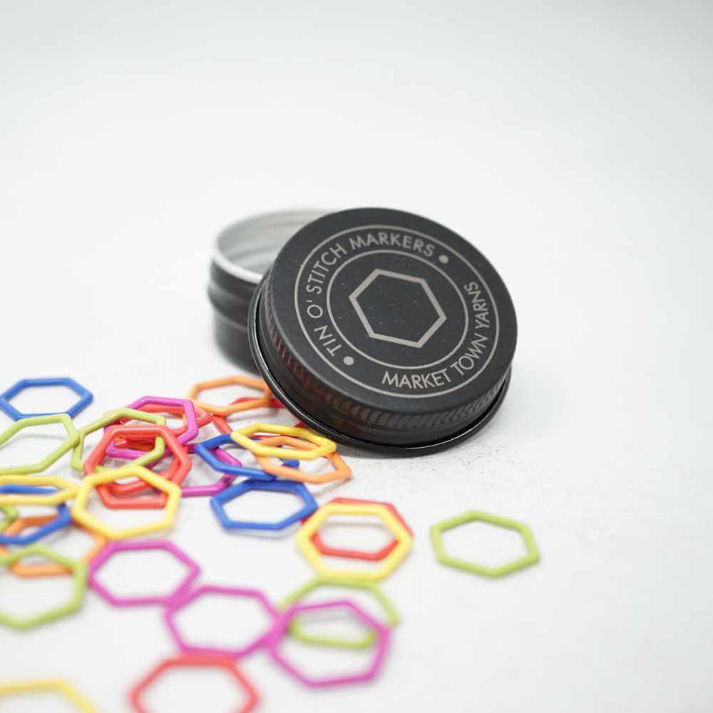 Tin o' Stitch Markers - Large Coloured Hexagons | Market Town Yarns