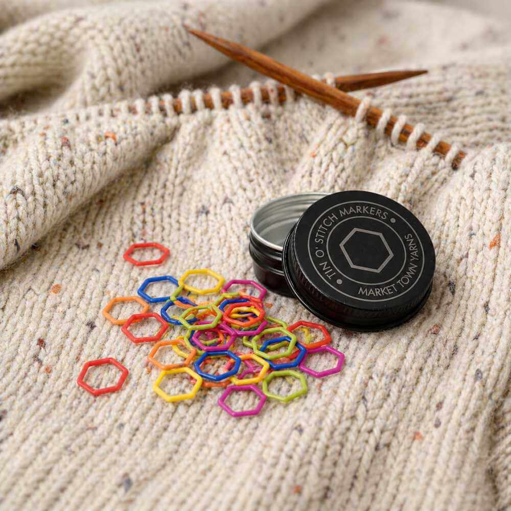 Tin o' Stitch Markers - Large Coloured Hexagons | Market Town Yarns