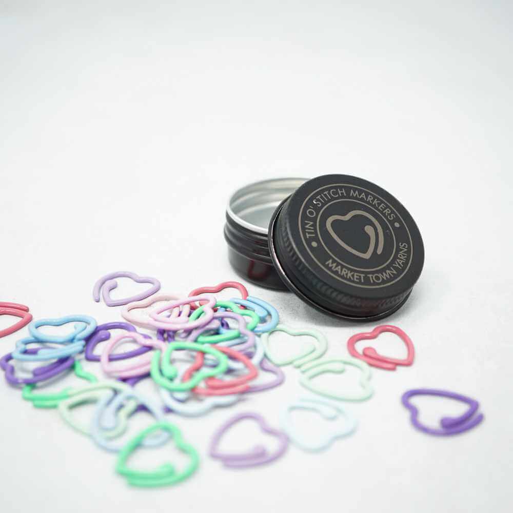 Tin o' Stitch Markers - Coloured Split Ring Hearts | Market Town Yarns