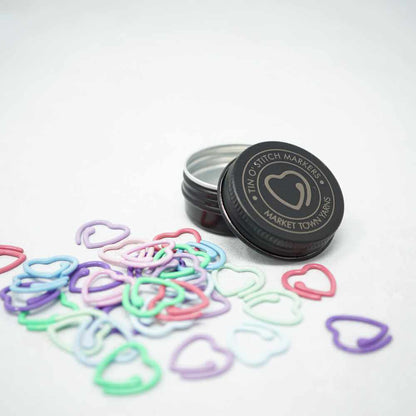 Tin o' Stitch Markers - Coloured Split Ring Hearts | Market Town Yarns