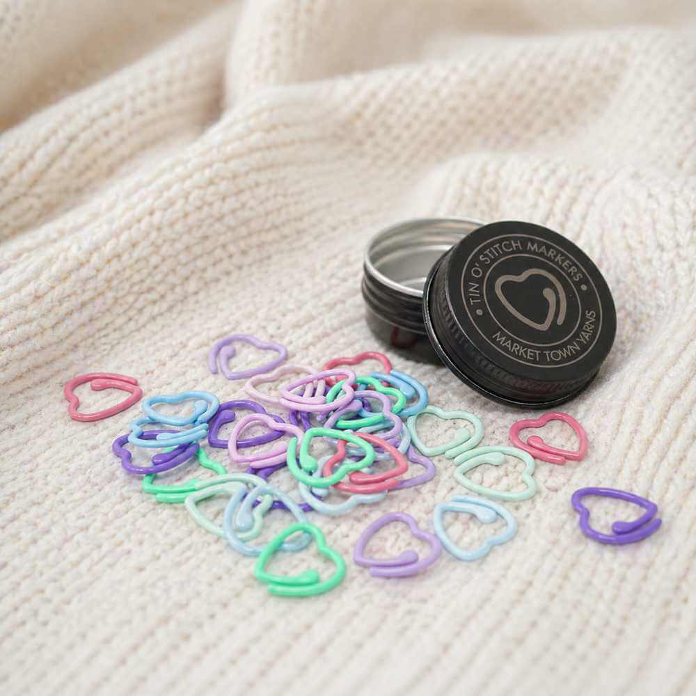 Tin o' Stitch Markers - Coloured Split Ring Hearts | Market Town Yarns