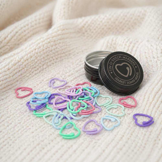 Tin o' Stitch Markers - Coloured Split Ring Hearts | Market Town Yarns